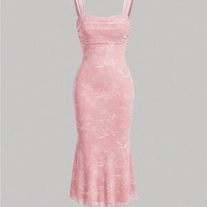 SHEIN Pink Floral Midi Dress